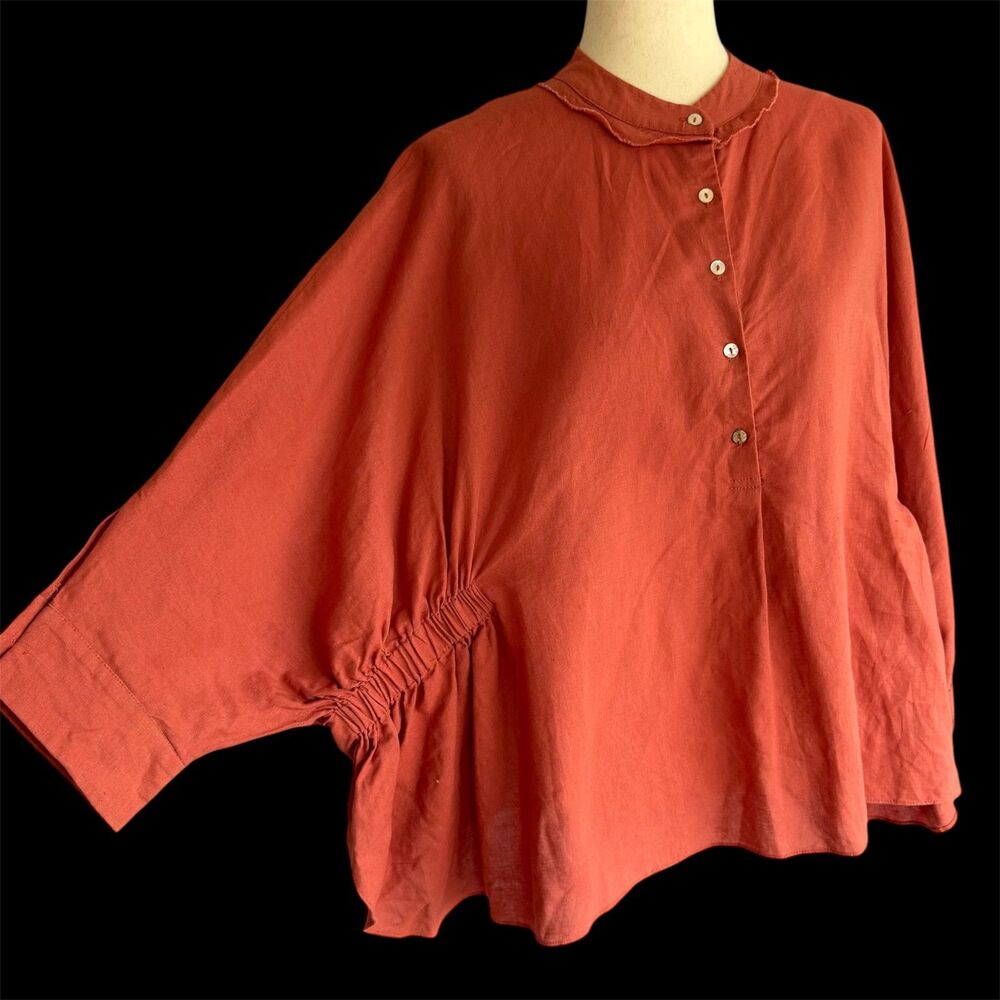 P Cill Linen Cotton Top Size M Lagenlook Granola Oversized Shirt Coastal Grandma